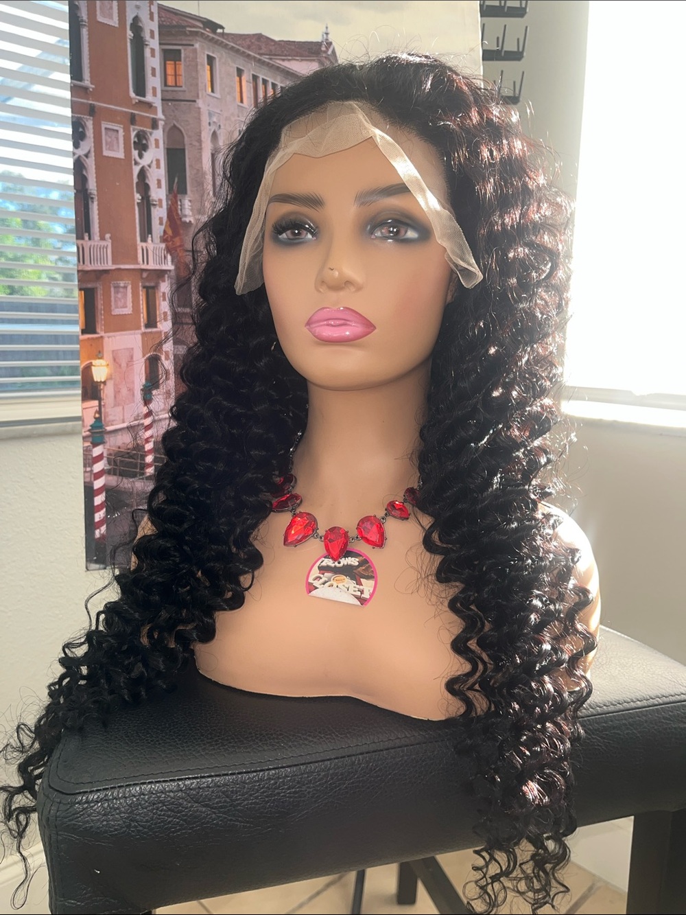 100% human hair Deep Wave Lace Front Wig - Black - 36”